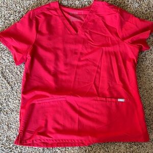 Figs Women's Short Sleeve V-Neck Top in Red